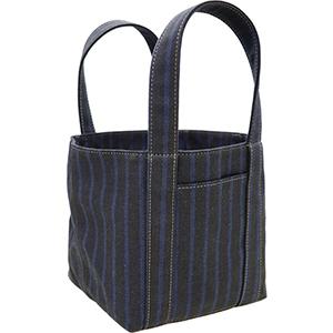 小倉織 トートバッグ 箱型 紺縞霜降