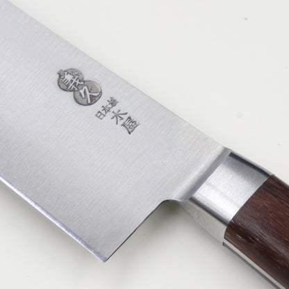 【特別価格】義久　鎌型（三徳包丁） 180mm　国産炭素鋼・ハガネ　ローズ柄